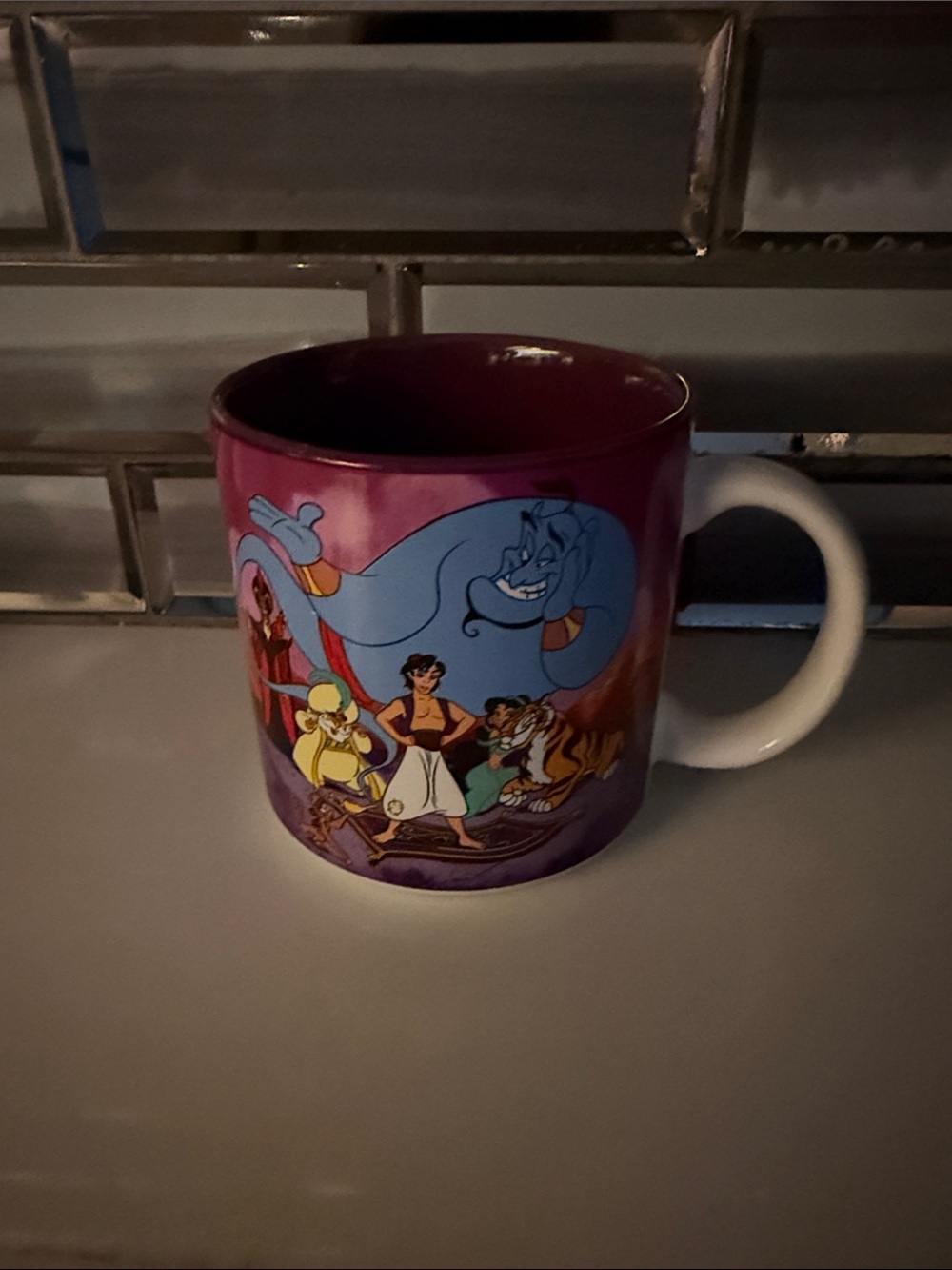 Disney Purple Aladdin Ceramic Mug with Blue Genie Artwork